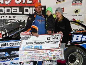 Jonathan Davenport, seen here from an earlier win, scored the Lucas Oil Late Model Dirt Series victory Friday night at Atomic Speedway.  Photo by Mike Ruefer