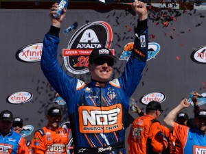 Kyle Busch celebrates in victory lane after winning Saturday's NASCAR Xfinity Series race at Phoenix International Raceway. Photo by Robert Laberge/NASCAR via Getty Images