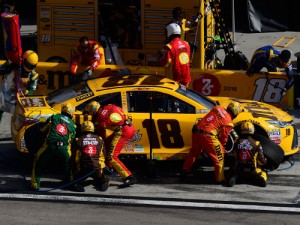 Kyle Busch comes in for a pit stop during Sunday's NASCAR Sprint Cup Series race at Las Vegas Motor Speedway.  Photo by Robert Laberge/Getty Images