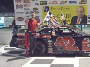 Trey Gibson scored wins in both Late Model Stock features Saturday night at Greenville-Pickens Speedway. Photo: GPS/Tom Baker