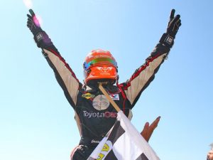 Christopher Bell celebrates after winning in his ARCA Racing Series debut Sunday afternoon at Salem Speedway.  Photo: ARCA Media