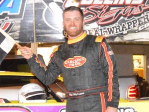 Colby Cannon celebrates in victory lane after winning Saturday night's FASTRAK Pro Late Model feature at Toccoa Raceway.  Photo: DTGW Productions / CW Photography