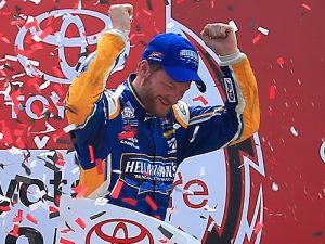 Dale Earnhardt, Jr. celebrates in victory lane after winning Saturday's NASCAR Xfinity Series race at Richmond International Raceway.  Photo by Daniel Shirey/NASCAR via Getty Images