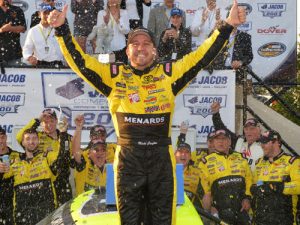 Matt Crafton celebrates in victory lane after winning Friday's NASCAR Camping World Truck Series race at Dover International Speedway.  Photo by Drew Hallowell/NASCAR via Getty Images