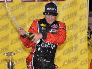 Raphael Lessard broke the record for youngest winner in CARS Racing Tour history after scoring the Super Late Model victory on Saturday night at Hickory Motor Speedway. Photo by Kyle Tretow/CARS Tour