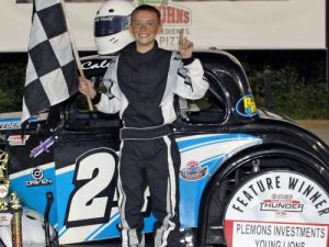 Cale Hall made the trip to Atlanta Motor Speedway's victory lane after scoring the Young Lions Legends victory Thursday night.  Photo by Tom Francisco/Speedpics.net