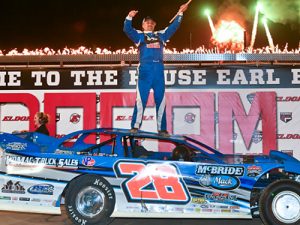 Dennis Erb, Jr. celebrates after scoring the victory in Saturday's Dirt Late Model Dream at Eldora Speedway.  Photo: CampbellPhoto.com