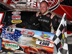 Ryan Moore scored the victory in the PASS South Super Late Model Series feature at Concord Speedway Friday night. Photo: LWPictures.com