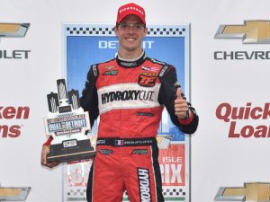 Sebastien Bourdais took the win in Saturday's Race 1 of the Verizon IndyCar Series Dual in Detroit at Belle Isle Park.  Photo by Chris Owens