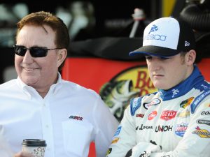 Ty Dillon (right) stands with his grandfather Richard Childress (left) prior to a recent event.  Photo by Rainier Ehrhardt/Getty Images