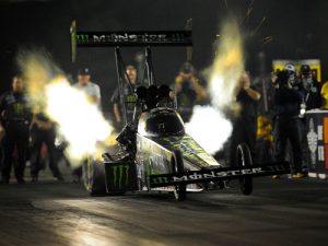 Brittany Force jumps from the line for a run during Friday's qualifying session for the NHRA Mello Yello Drag Racing Series Route 66 Nationals at Joliet, Illinois.  Photo: NHRA Media