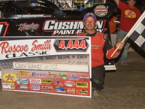 Casey Roberts made the trip to victory lane with a win in Saturday night's Roscoe Smith Shoot-Out at Senoia Raceway.  Photo by Francis Hauke/22fstops.com