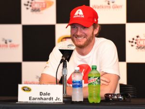 Dale Earnhardt, Jr. speaks to the media Friday before practice for the NASCAR Sprint Cup Series race at Watkins Glen International.  Photo by Josh Hedges/Getty Images