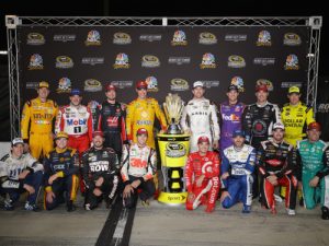 The 2016 Chase for the Sprint Cup drivers pose for a photo after Saturday night's NASCAR Sprint Cup Series race at Richmond International Raceway.  Photo by Chris Graythen/NASCAR via Getty Images