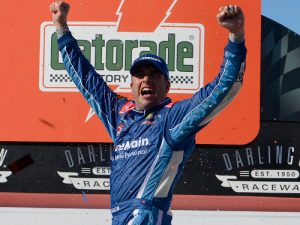 Elliott Sadler celebrates after winning Saturday's NASCAR Xfinity Series race at Darlington Raceway. Photo by Robert Laberge/NASCAR via Getty Images