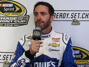 Jimmie Johnson speaks to the media during NASCAR's Chase Launch Event Thursday in Chicago.  Photo by Sarah Crabill/NASCAR via Getty Images 