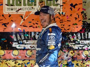 Martin Truex, Jr. celebrates in victory lane after winning Sunday night's NASCAR Sprint Cup Series Southern 500 at Darlington Raceway.  Photo by Josh Hedges/Getty Images