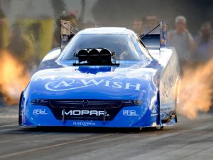 Tommy Johnson, Jr. turned in a record run to lead Friday's Funny Car qualifying for the NHRA Mello Yello Drag Racing Series at zMax Dragway near Charlotte.  Photo: NHRA Media