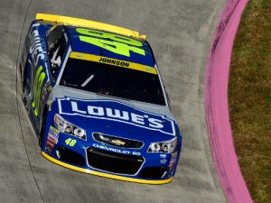 Jimmie Johnson practices for Sunday's NASCAR Sprint Cup Series race at Martinsville Speedway.  Photo by Robert Laberge/Getty Images