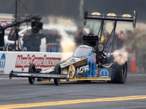 Leah Pritchett led Saturday's Top Fuel qualifying for the Dodge NHRA Nationals at Maple Grove Raceway.  Photo: NHRA Media