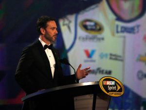 NASCAR Sprint Cup Series Champion Jimmie Johnson speaks during Friday night's NASCAR Sprint Cup Series Awards show at Wynn Las Vegas.  Photo by Brian Lawdermilk/Getty Images